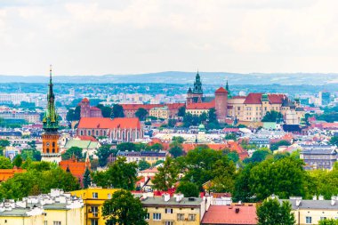Polonya, Krakow 'daki Wawel Kraliyet Kalesi' nin hava manzarası..
