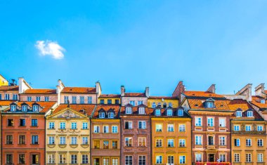 Colorful facades on the old town square in Warsaw, Poland.