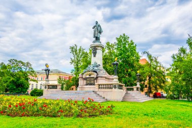 Statue and monument of Adam Mickiewicz in Warsaw, Poland 