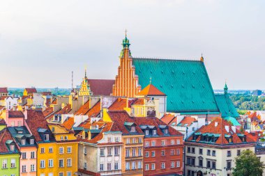 Varşova Katedrali 'nin ve eski kasaba Polonya' nın hava manzarası..