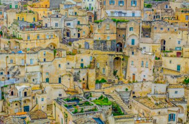 İtalyan şehri Matera 'nın çatı manzarası