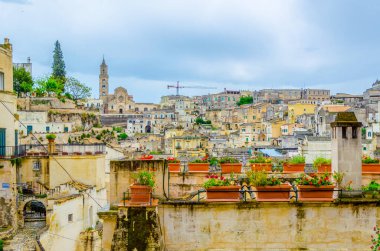 İtalyan şehri Matera 'nın çatı manzarası