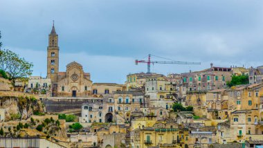 İtalyan şehri Matera 'nın çatı manzarası