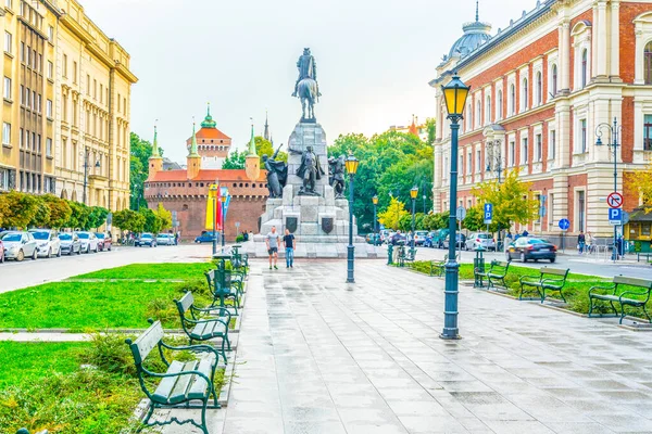 Jana Matejki Krakow Polonya plağında Barbikan kalesi olan Grunwald Anıtı