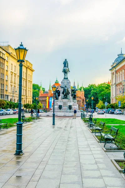 Grunwald Monument Barbikan Fortress Plac Jana Matejki Krakow Poland — Stockfoto