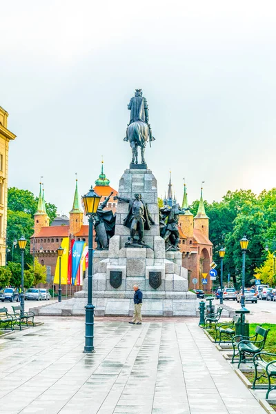 Jana Matejki Krakow Polonya plağında Barbikan kalesi olan Grunwald Anıtı