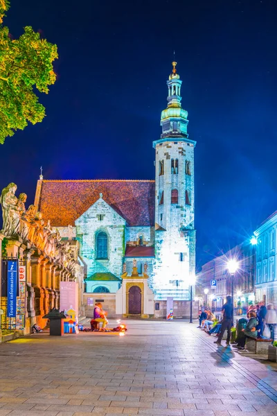 Vista Nocturna Iglesia Iluminada San Andrés Cracovia Cracovia Polonia — Foto de Stock