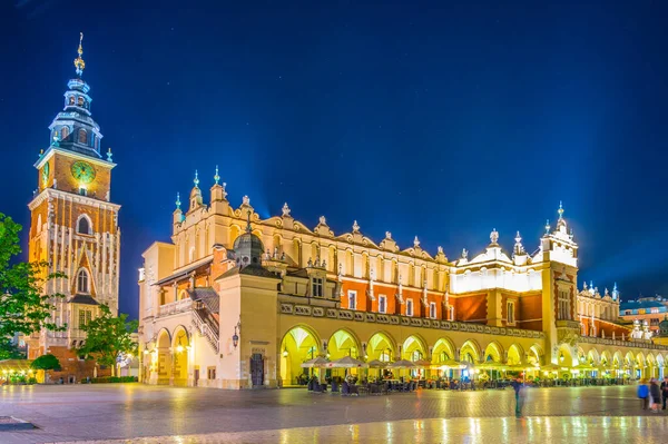 Night View Rynek Glowny Main Square Town Hall Sukiennice Marketplace — стоковое фото