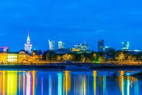 Skyline Varsovie Dominé Par Palais Culture Science Pendant Nuit Pologne — Photo