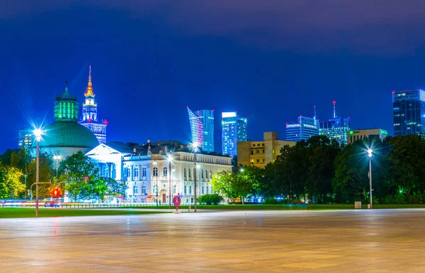 Vista Noturna Palácio Cultura Ciência Igreja Evangélica Santíssima Trindade Augsburgo — Fotografia de Stock