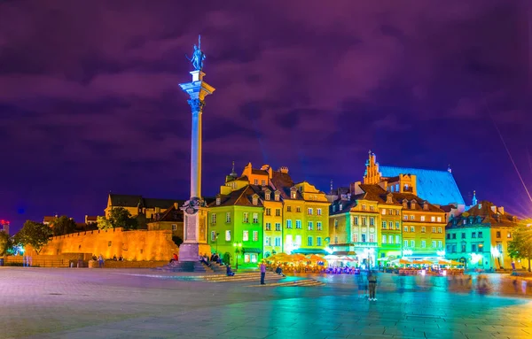 Ночной Вид Площадь Перед Королевским Замком Варшаве Польша — стоковое фото