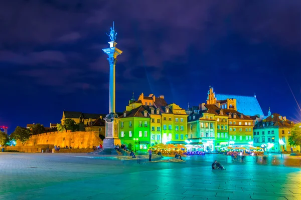 Ночной Вид Площадь Перед Королевским Замком Варшаве Польша — стоковое фото