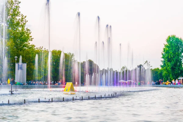 Multimedia Fountain Park Warsaw Sunset Poland — Fotografia de Stock