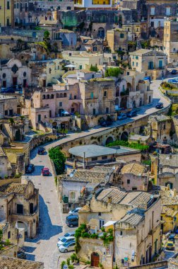 İtalyan şehri Matera 'nın çatı manzarası