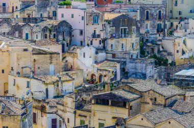 İtalyan şehri Matera 'nın çatı manzarası
