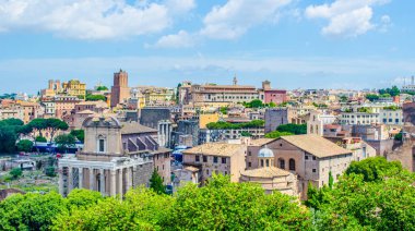 aerial view of forum romanum and surrounding areas of historical centre of italian capital rome.