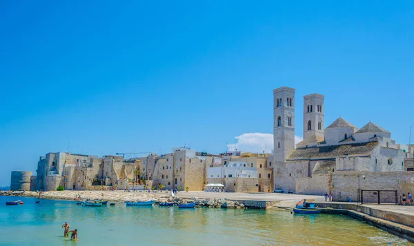 İtalya 'daki Duomo vecchio di San Corrado katedralinin görkemli binası Molfetta limanının manzarası