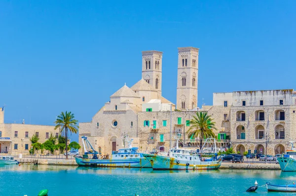 İtalya 'daki Duomo vecchio di San Corrado katedralinin görkemli binası Molfetta limanının manzarası