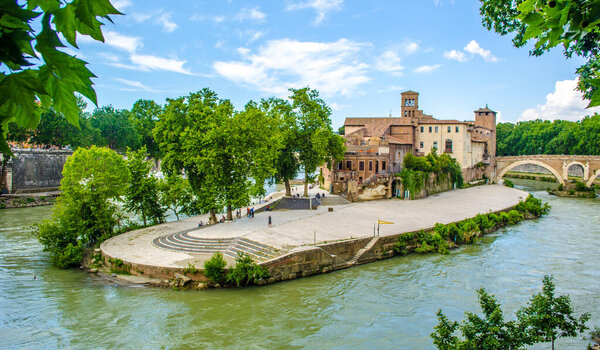 isola tiberina is the biggest island of tibera river in rome. This small island is attractive touristic spot on the way to trastevere district.