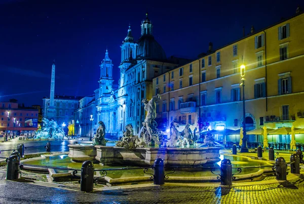 Vista Notturna Piazza Navona Roma — Foto Stock