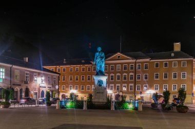 Night view of the Mozartplatz square in the historical part of the Austrian city Salzburg