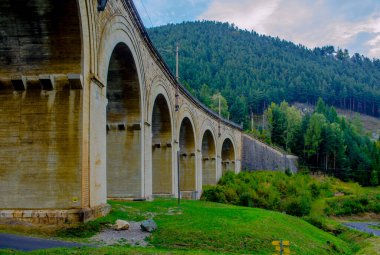 Avusturya 'daki semmering bahn unesco dünya mirası demiryolunun bir viyadük detayı