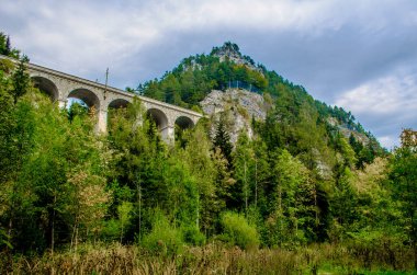 Avusturya 'daki semmering bahn unesco dünya mirası demiryolunun bir viyadük detayı