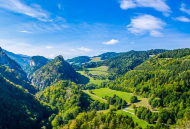 Avusturya 'daki Semmering demiryolunu çevreleyen dağ manzarası