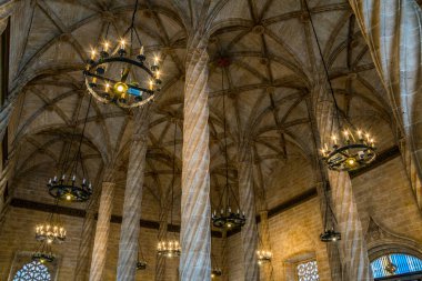 Ceiling view of the Old Silk Exchange (Lonja de la Seda), Valencia, Spain. UNESCO World Heritage Site.