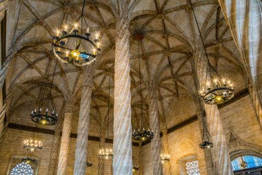 Ceiling view of the Old Silk Exchange (Lonja de la Seda), Valencia, Spain. UNESCO World Heritage Site.