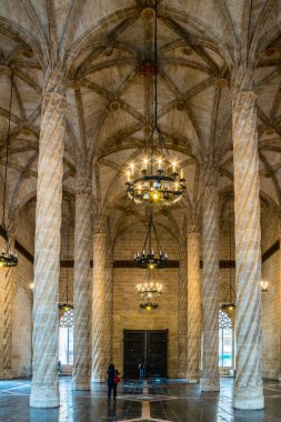 Ceiling view of the Old Silk Exchange (Lonja de la Seda), Valencia, Spain. UNESCO World Heritage Site.