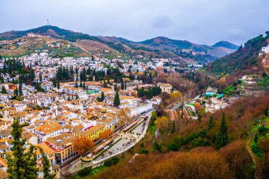 Granada, anteni panoramik görüntülemek eski Alhambra semtinden Albaicin