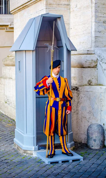 Vatikan 'da, Aziz Peter Bazilikası yakınlarında geleneksel üniformalarıyla İsviçreli Muhafızlar. 