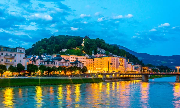 Riverside Salzach River Salzburg Sunset Austria — стоковое фото