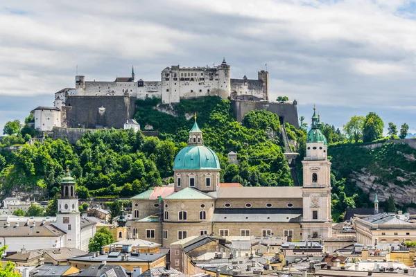 Aerial View Festung Hohensalzburg Fortress Salzburg Cathedral Central Salzburg Austria — Stockfoto