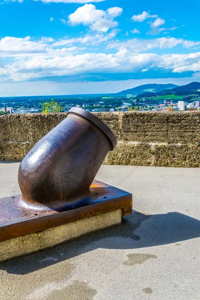 View Cannon Situated Festung Hohensalzburg Fortress Central Salzburg Austria — Foto de Stock