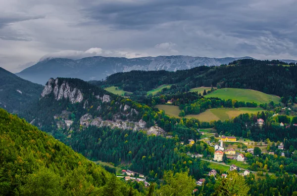 Semmering Railway Surrounding Mountain Scenery Krauselklause Viaduct Front Polleroswand Background — 스톡 사진