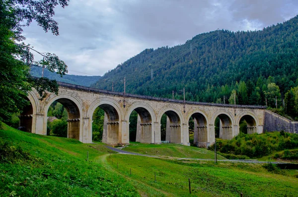 Avusturya 'daki semmering bahn unesco dünya mirası demiryolunun bir viyadük detayı