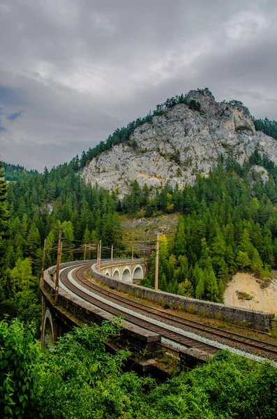 View Railroad Bridge Semmeringbahn Railway Austria Which Part Unesco World — Stock Photo, Image