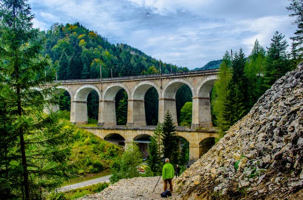 Avusturya 'daki semmering bahn unesco dünya mirası demiryolunun bir viyadük detayı