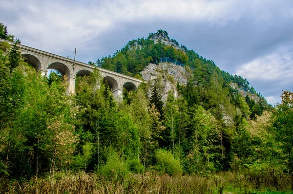 Avusturya 'daki semmering bahn unesco dünya mirası demiryolunun bir viyadük detayı