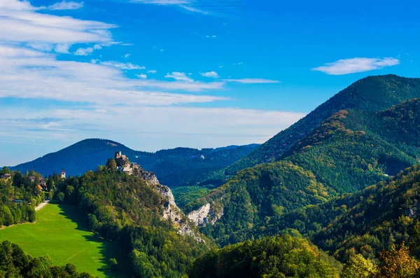 View Landscape Austrian Mountains Stretched Alongside Semmeringbahn Railway Klamm Castle — 스톡 사진