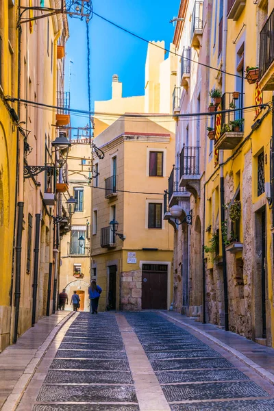 View Colorful Narrow Street Historical Center Spanish City Tarragona — Foto de Stock