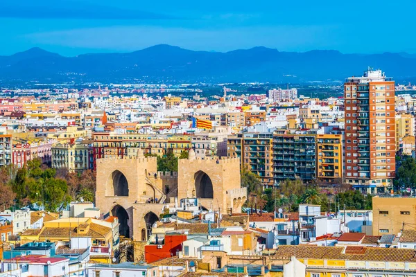 Вид Місто Валенсії Іспанія Ворота Які Були Знайдені Старій Середньовічній — стокове фото
