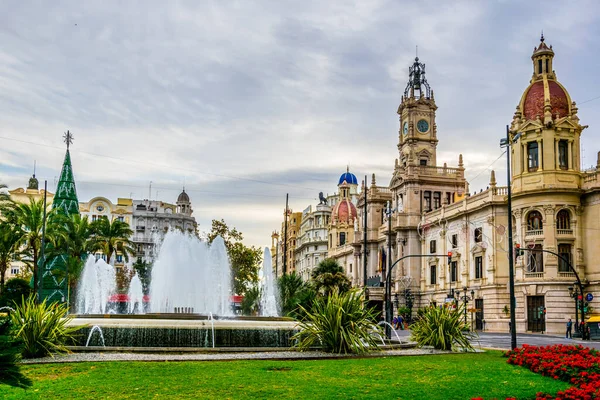 Town Hall Spanish City Valencia Hidden Fountain — Stock Photo, Image