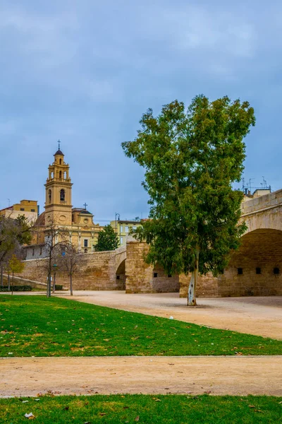 View Bridge Pont Sant Josep Segle Dryed Riverbed Turia River — Foto Stock