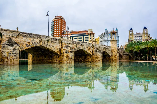 View Bridge Pont Del Mar Dryed Riverbed Turia River — Foto Stock