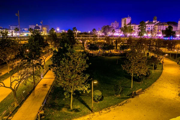 Turia Jardines Ciudad Española Valencia Durante Noche — Foto de Stock