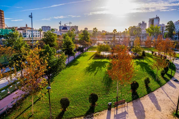 İspanya Valencia şehrindeki Turia Gardens manzarası
