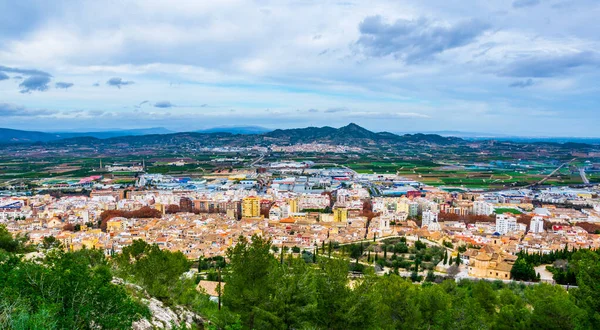 Şatosuyla Ünlü Spanyol Şehri Xativa Nın Havadan Görünüşü — Stok fotoğraf